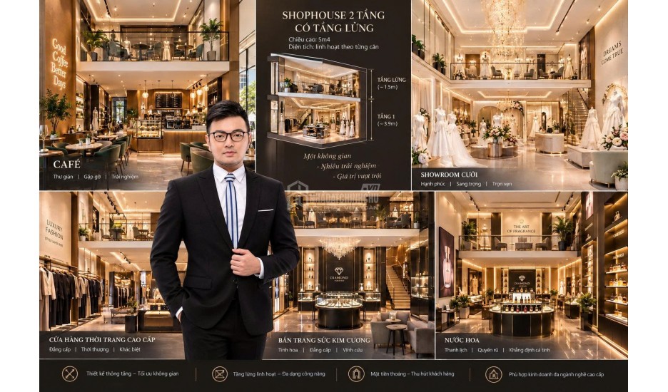Vinhomes Quận 9- Shophouse Beverly 5,4m- tầng lửng linh hoạt, nhiều mô hình kinh doanh: từ 129 triệu/m2